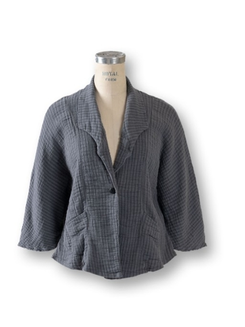 Gray Textured  Button-Front Women's Jacket